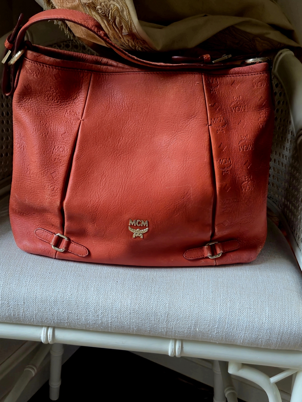 MCM Orange Leather Visetos Hobo Bag Shoulder Bag